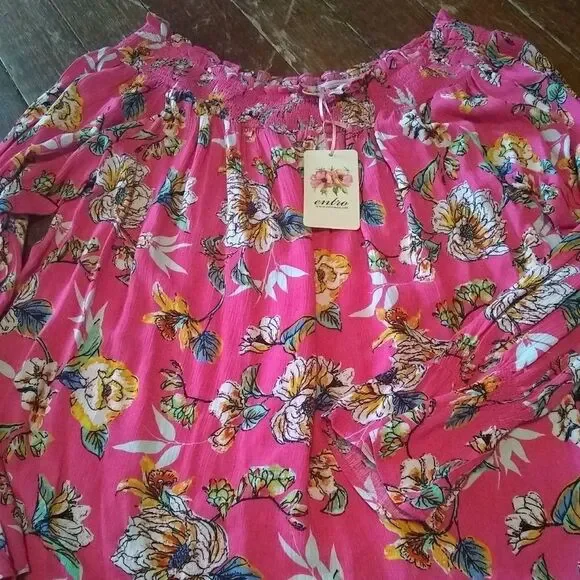 Bnwt boutique pink Entro floral blouse - Picture 1 of 4